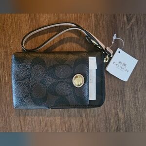 Coach Brown/Black Signature Wristlet Wallet